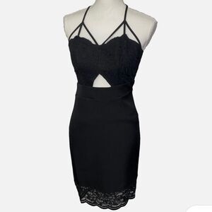 Express Black Midi Party Dress Spaghetti Strap Racer Back Women’s Size 8